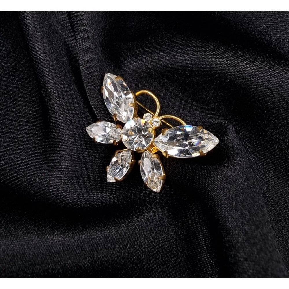 Vintage Made In Austria 1950s-60s Gold-Tone Brooch W/ Clear Rhinestones